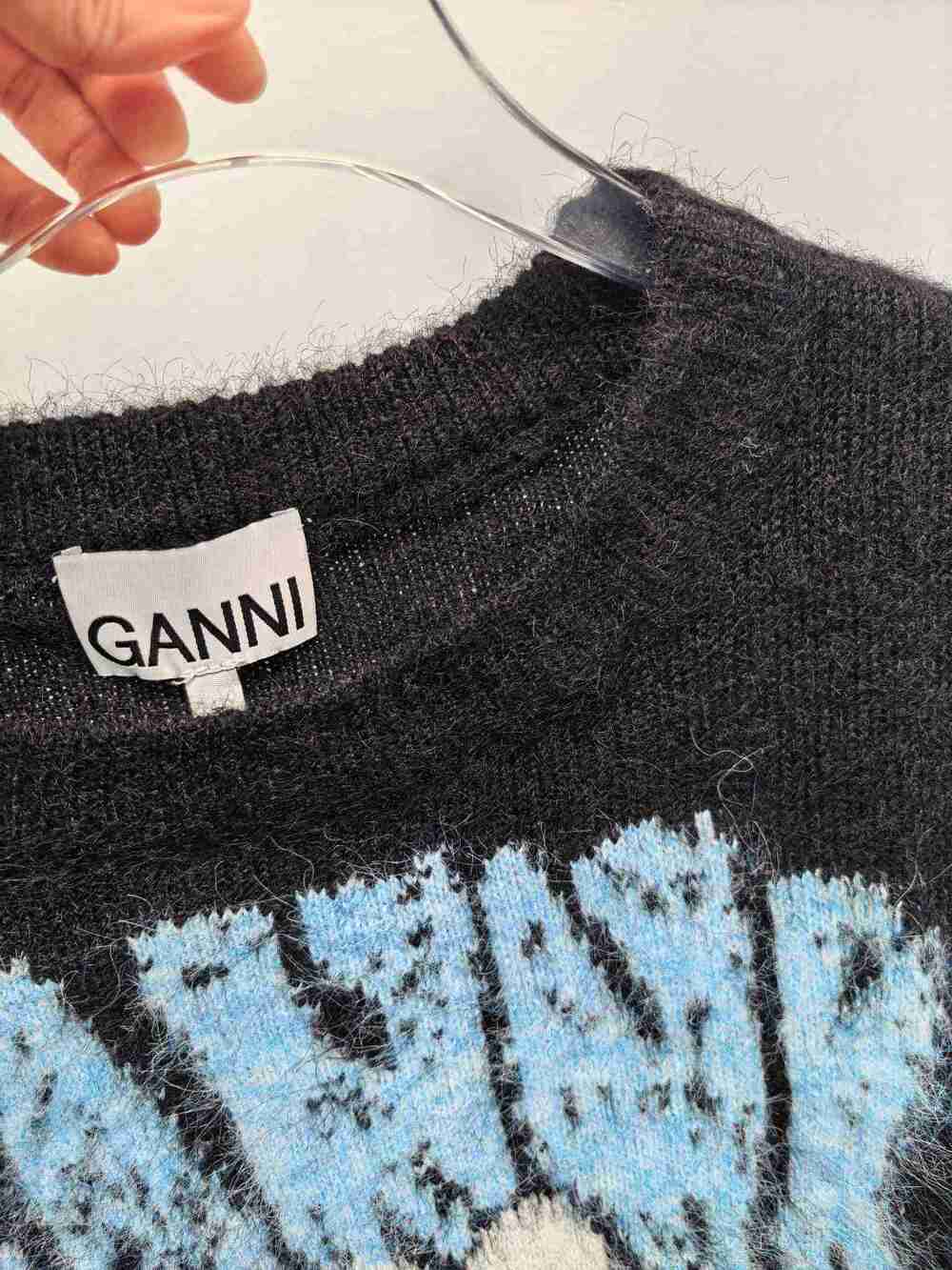 GANNI Black Strawberry Graphic Fuzzy Knit Short Sleeve Cropped Sweater Top - Picture 4 of 6